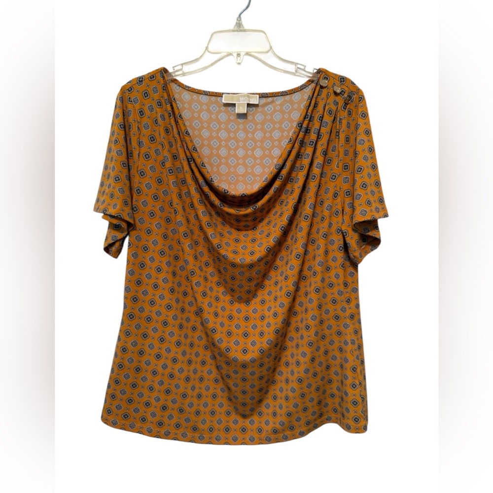 Michael Kors Golden Yellow Draped Short Sleeve Blouse XL